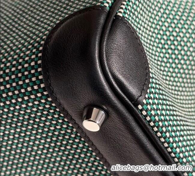 Top Quality Hermes Birkin 25cm Bag in Waffle Pattern Canvas and Swift Calfskin with Silver Hardware H1083 Black/Green 20