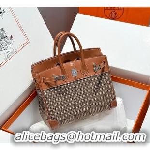 Super Quality Hermes Birkin 25cm Bag in Waffle Pattern Canvas and Swift Calfskin with Silver Hardware H1083 Brown 2025 (