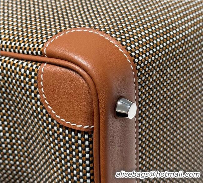 Super Quality Hermes Birkin 25cm Bag in Waffle Pattern Canvas and Swift Calfskin with Silver Hardware H1083 Brown 2025 (