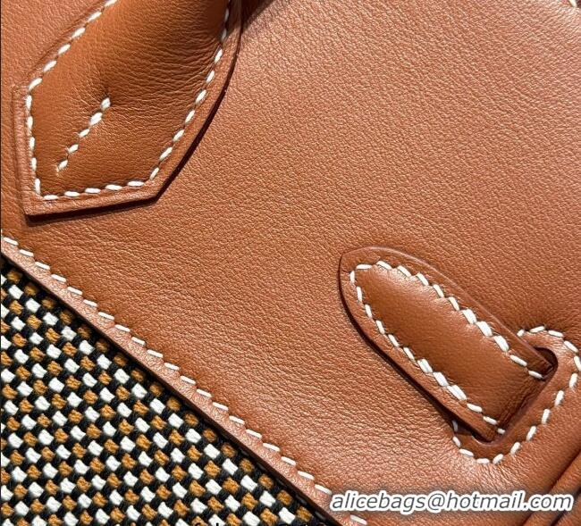 Super Quality Hermes Birkin 25cm Bag in Waffle Pattern Canvas and Swift Calfskin with Silver Hardware H1083 Brown 2025 (