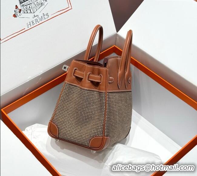 Super Quality Hermes Birkin 25cm Bag in Waffle Pattern Canvas and Swift Calfskin with Silver Hardware H1083 Brown 2025 (