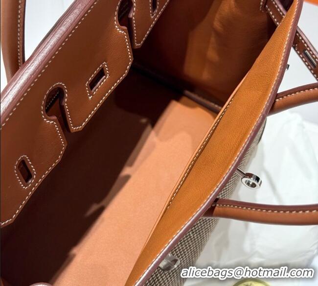 Super Quality Hermes Birkin 25cm Bag in Waffle Pattern Canvas and Swift Calfskin with Silver Hardware H1083 Brown 2025 (