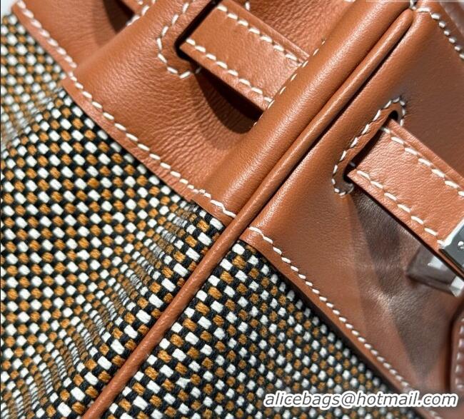Super Quality Hermes Birkin 25cm Bag in Waffle Pattern Canvas and Swift Calfskin with Silver Hardware H1083 Brown 2025 (