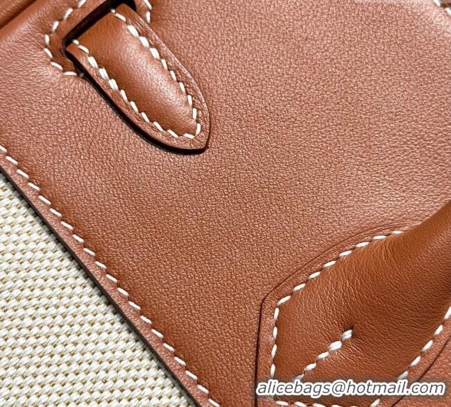 Grade Price Hermes Birkin 25cm Bag in Canvas and Swift Calfskin with Silver Hardware H1083 Brown/White 2025 (Half Handma