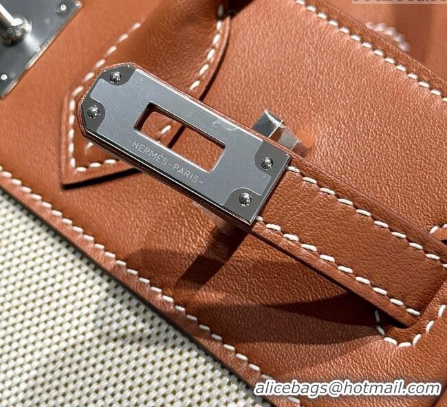 Grade Price Hermes Birkin 25cm Bag in Canvas and Swift Calfskin with Silver Hardware H1083 Brown/White 2025 (Half Handma