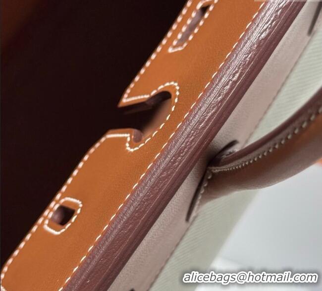 Grade Price Hermes Birkin 25cm Bag in Canvas and Swift Calfskin with Silver Hardware H1083 Brown/White 2025 (Half Handma