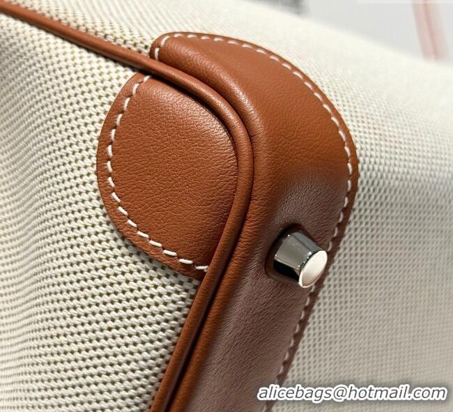 Grade Price Hermes Birkin 25cm Bag in Canvas and Swift Calfskin with Silver Hardware H1083 Brown/White 2025 (Half Handma