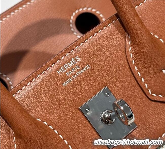 Grade Price Hermes Birkin 25cm Bag in Canvas and Swift Calfskin with Silver Hardware H1083 Brown/White 2025 (Half Handma