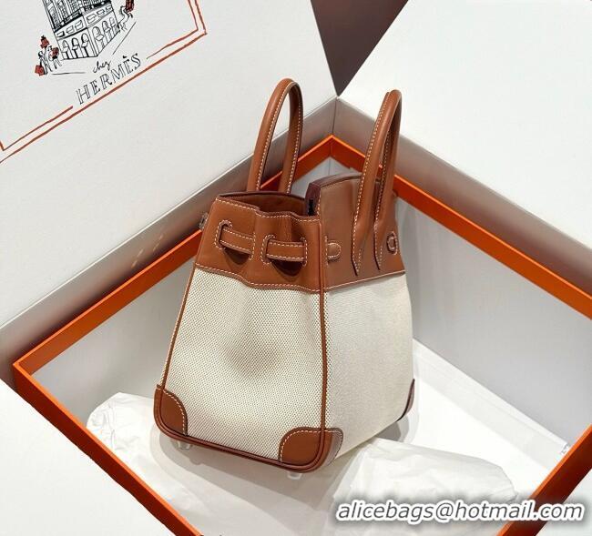Grade Price Hermes Birkin 25cm Bag in Canvas and Swift Calfskin with Silver Hardware H1083 Brown/White 2025 (Half Handma