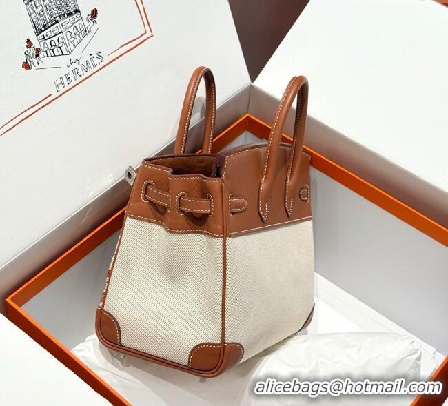Most Popular Hermes Birkin 25cm Bag in Printed Canvas and Swift Calfskin with Silver Hardware H1083 Brown 2025 (Half Han