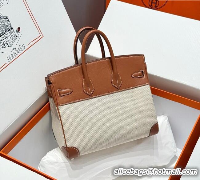 Most Popular Hermes Birkin 25cm Bag in Printed Canvas and Swift Calfskin with Silver Hardware H1083 Brown 2025 (Half Han