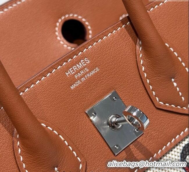 Most Popular Hermes Birkin 25cm Bag in Printed Canvas and Swift Calfskin with Silver Hardware H1083 Brown 2025 (Half Han