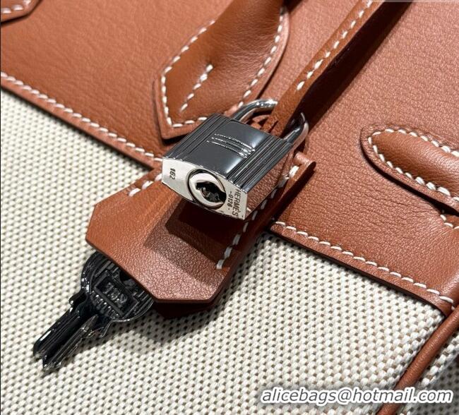 Most Popular Hermes Birkin 25cm Bag in Printed Canvas and Swift Calfskin with Silver Hardware H1083 Brown 2025 (Half Han