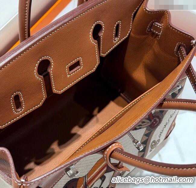 Most Popular Hermes Birkin 25cm Bag in Printed Canvas and Swift Calfskin with Silver Hardware H1083 Brown 2025 (Half Han