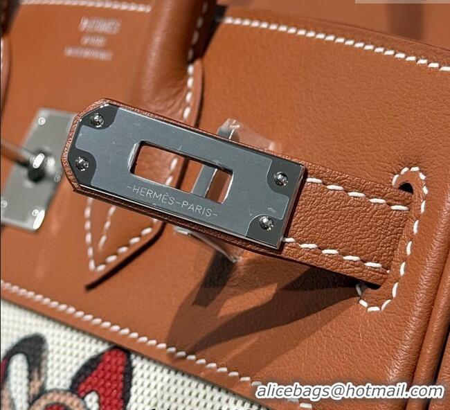 Most Popular Hermes Birkin 25cm Bag in Printed Canvas and Swift Calfskin with Silver Hardware H1083 Brown 2025 (Half Han