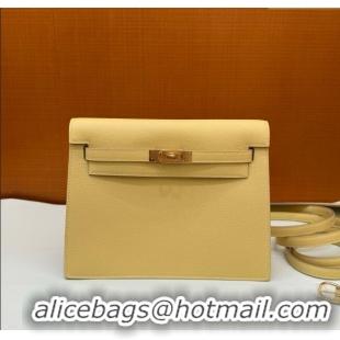 Good Taste Hermes Kelly Danse Bag 22cm in Evercolor Leather Chick H1401 Yellow/Gold 2025 (Full Handmade)