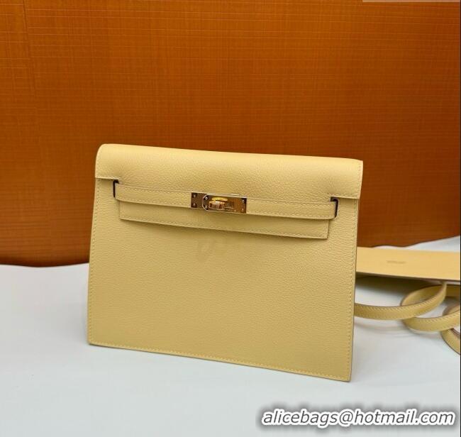 Good Taste Hermes Kelly Danse Bag 22cm in Evercolor Leather Chick H1401 Yellow/Gold 2025 (Full Handmade)