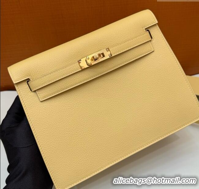 Good Taste Hermes Kelly Danse Bag 22cm in Evercolor Leather Chick H1401 Yellow/Gold 2025 (Full Handmade)
