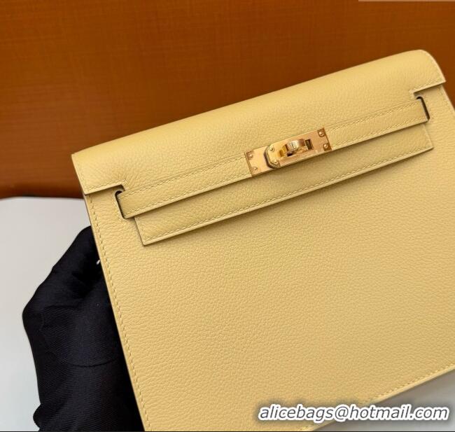 Good Taste Hermes Kelly Danse Bag 22cm in Evercolor Leather Chick H1401 Yellow/Gold 2025 (Full Handmade)
