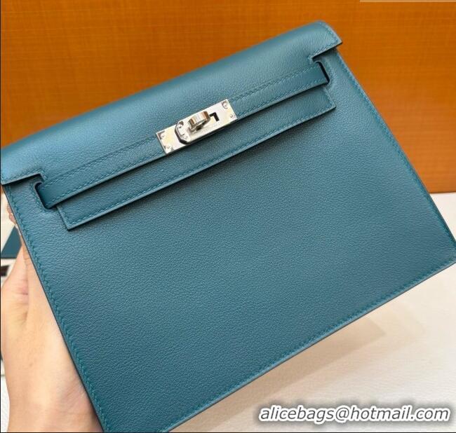 Top Design Hermes Kelly Danse Bag 22cm in Evercolor Leather W0 Bosphorus H1401 Green/Silver (Handmade)