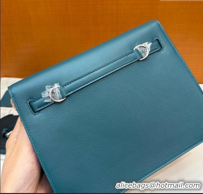 Top Design Hermes Kelly Danse Bag 22cm in Evercolor Leather W0 Bosphorus H1401 Green/Silver (Handmade)