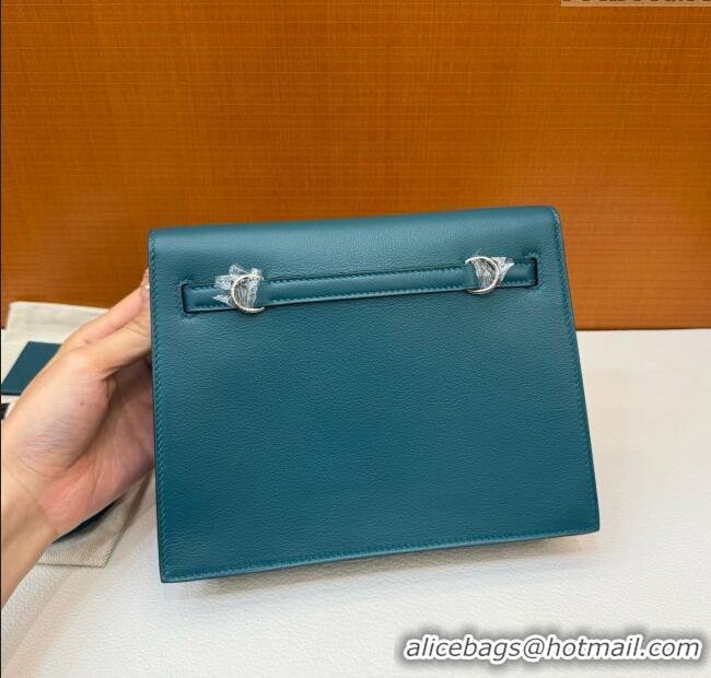 Top Design Hermes Kelly Danse Bag 22cm in Evercolor Leather W0 Bosphorus H1401 Green/Silver (Handmade)