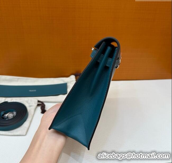 Top Design Hermes Kelly Danse Bag 22cm in Evercolor Leather W0 Bosphorus H1401 Green/Silver (Handmade)
