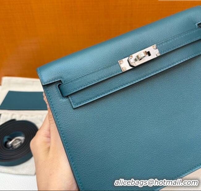 Top Design Hermes Kelly Danse Bag 22cm in Evercolor Leather W0 Bosphorus H1401 Green/Silver (Handmade)