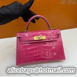 Grade Design Hermes Mini Kelly II Bag 19cm in Original Shiny Alligator 5J H20 Peach Pink/Gold 2025 (Full Handmade)