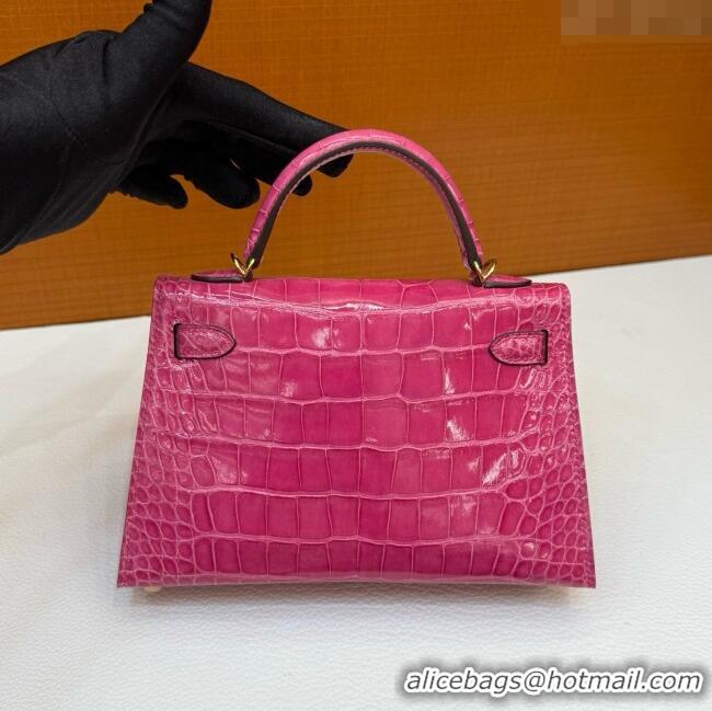 Grade Design Hermes Mini Kelly II Bag 19cm in Original Shiny Alligator 5J H20 Peach Pink/Gold 2025 (Full Handmade)