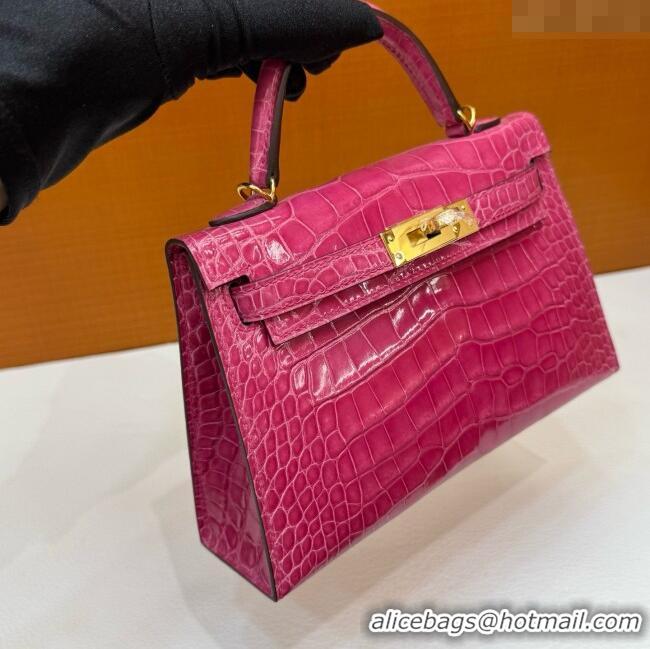 Grade Design Hermes Mini Kelly II Bag 19cm in Original Shiny Alligator 5J H20 Peach Pink/Gold 2025 (Full Handmade)