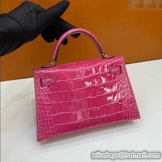 Grade Design Hermes Mini Kelly II Bag 19cm in Original Shiny Alligator 5J H20 Peach Pink/Gold 2025 (Full Handmade)