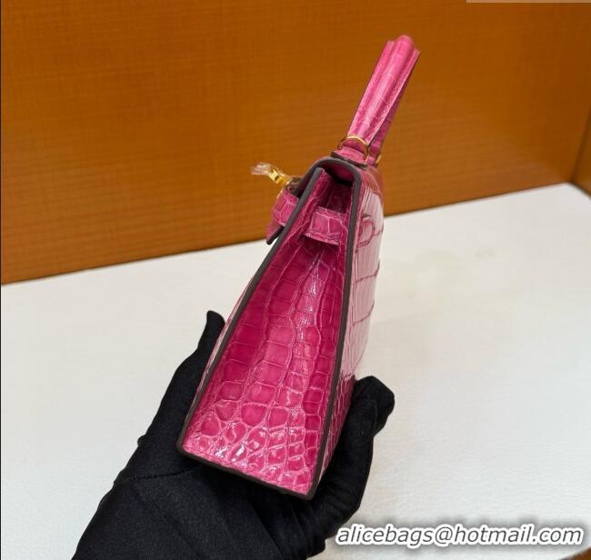 Grade Design Hermes Mini Kelly II Bag 19cm in Original Shiny Alligator 5J H20 Peach Pink/Gold 2025 (Full Handmade)