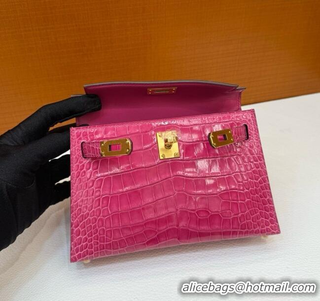 Grade Design Hermes Mini Kelly II Bag 19cm in Original Shiny Alligator 5J H20 Peach Pink/Gold 2025 (Full Handmade)