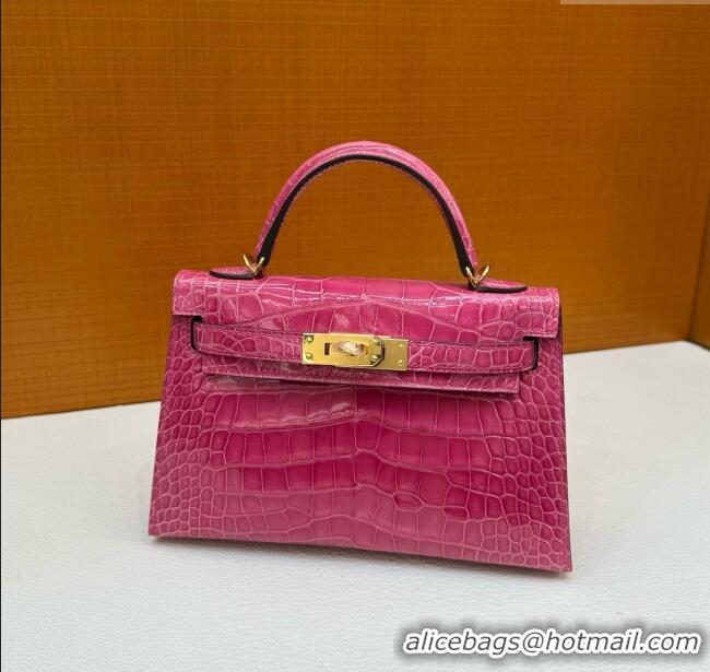Grade Design Hermes Mini Kelly II Bag 19cm in Original Shiny Alligator 5J H20 Peach Pink/Gold 2025 (Full Handmade)