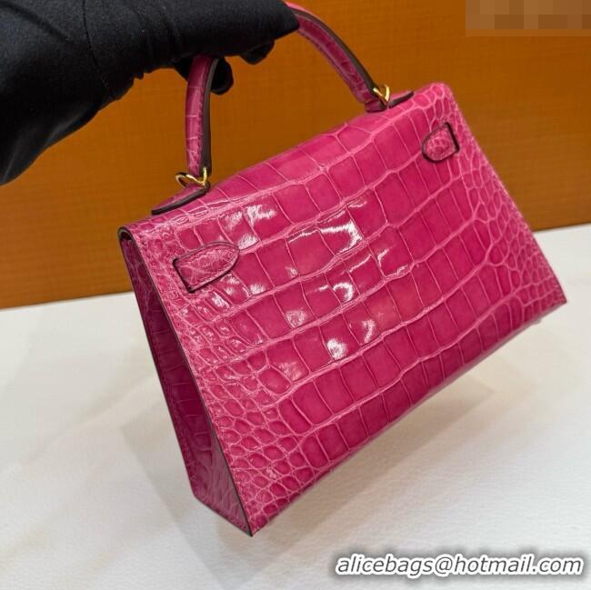 Grade Design Hermes Mini Kelly II Bag 19cm in Original Shiny Alligator 5J H20 Peach Pink/Gold 2025 (Full Handmade)
