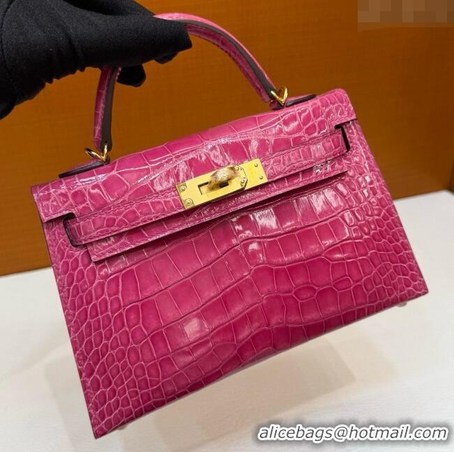 Grade Design Hermes Mini Kelly II Bag 19cm in Original Shiny Alligator 5J H20 Peach Pink/Gold 2025 (Full Handmade)