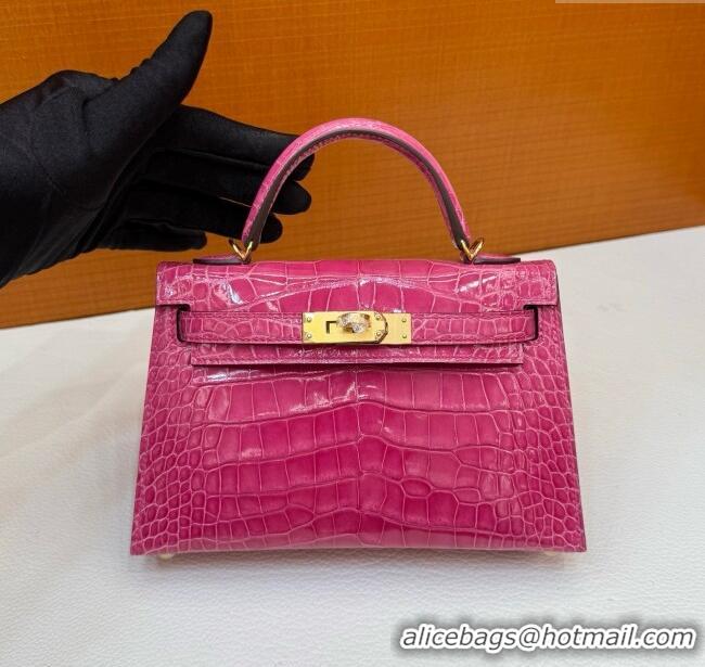 Grade Design Hermes Mini Kelly II Bag 19cm in Original Shiny Alligator 5J H20 Peach Pink/Gold 2025 (Full Handmade)