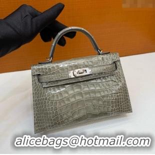 Well Crafted Hermes Mini Kelly II Bag 19cm in Original Shiny Alligator CK81 Turtledove H20 Grey/Silver 2025 (Full Handma