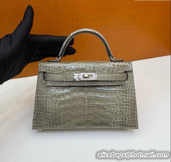 Well Crafted Hermes Mini Kelly II Bag 19cm in Original Shiny Alligator CK81 Turtledove H20 Grey/Silver 2025 (Full Handma