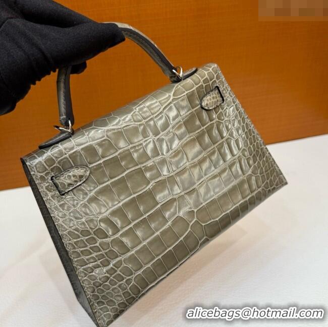 Well Crafted Hermes Mini Kelly II Bag 19cm in Original Shiny Alligator CK81 Turtledove H20 Grey/Silver 2025 (Full Handma