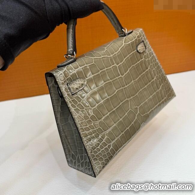 Well Crafted Hermes Mini Kelly II Bag 19cm in Original Shiny Alligator CK81 Turtledove H20 Grey/Silver 2025 (Full Handma
