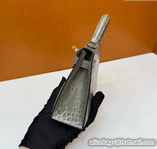 Well Crafted Hermes Mini Kelly II Bag 19cm in Original Shiny Alligator CK81 Turtledove H20 Grey/Silver 2025 (Full Handma