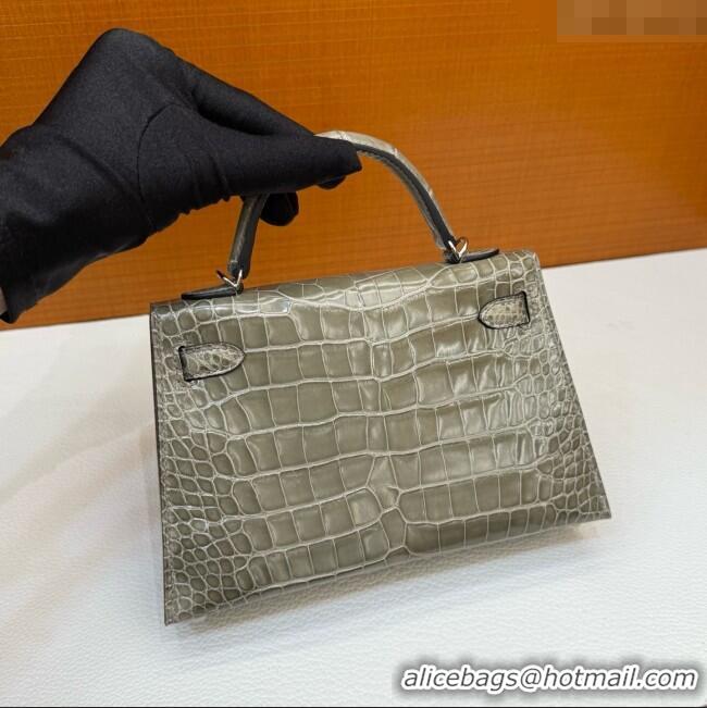 Well Crafted Hermes Mini Kelly II Bag 19cm in Original Shiny Alligator CK81 Turtledove H20 Grey/Silver 2025 (Full Handma