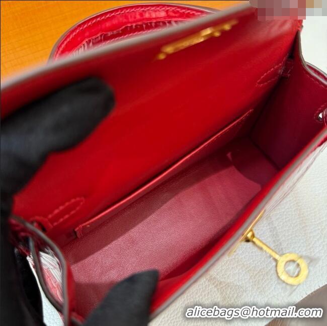 Shop Grade Hermes Mini Kelly II Bag 19cm in Original Shiny Alligator CK95 H20 Ferrari Red/Gold 2025 (Full Handmade)
