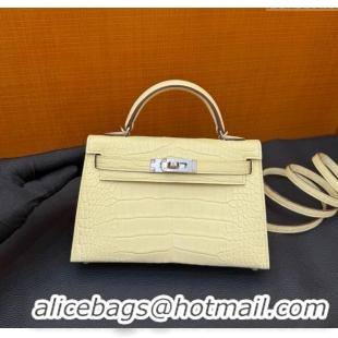 New Fashion Hermes Mini Kelly II Bag 19cm in Original Matte Alligator Leather Y1 H20 Vanilla Yellow/Silver 2025