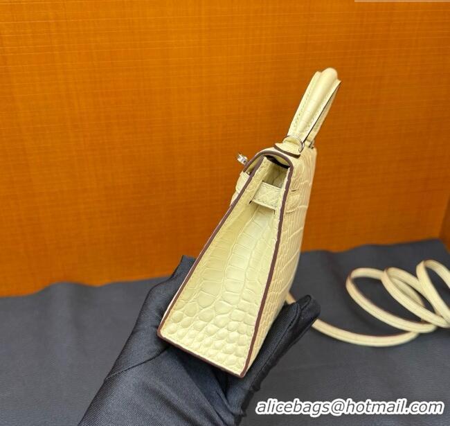 New Fashion Hermes Mini Kelly II Bag 19cm in Original Matte Alligator Leather Y1 H20 Vanilla Yellow/Silver 2025