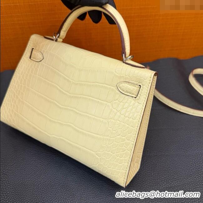 New Fashion Hermes Mini Kelly II Bag 19cm in Original Matte Alligator Leather Y1 H20 Vanilla Yellow/Silver 2025