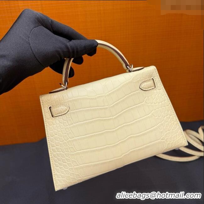 New Fashion Hermes Mini Kelly II Bag 19cm in Original Matte Alligator Leather Y1 H20 Vanilla Yellow/Silver 2025