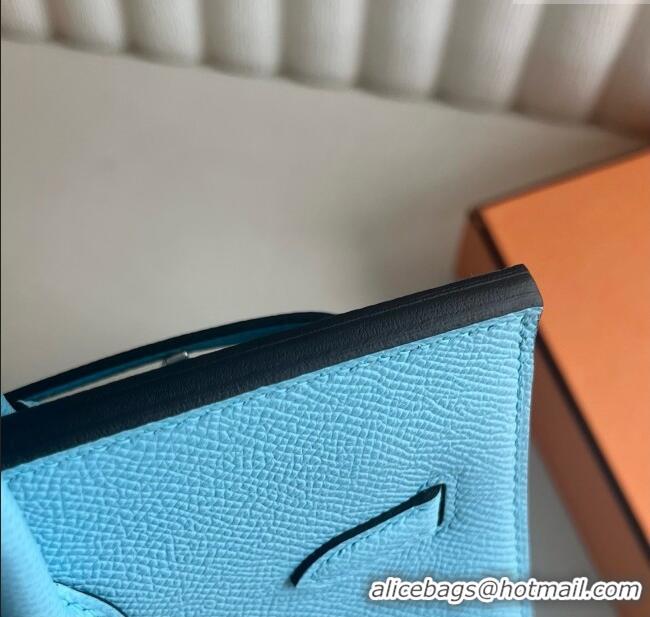 Best Price Hermes Birkin Sellier 25cm Bag in Original Epsom Leather 7N H25 Candy Blue/Silver 2025 (Full Handmade)